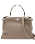 Pre-Loved Peekaboo Handbag Leather Regular with Silver Hardware, Taupe