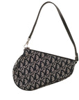 Pre-Loved Saddle Pochette Oblique Canvas Mini with Silver Hardware, Navy and Grey