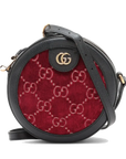 Pre-Loved Ophidia Round Mini Crossbody Bag Monogram Velvet Mini with Aged Gold Hardware, Red and Black