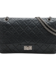 Pre-Loved 2.55 Reissue Double Flap Shoulder Bag Quilted Leather 227 with Aged Silver Hardware, Black