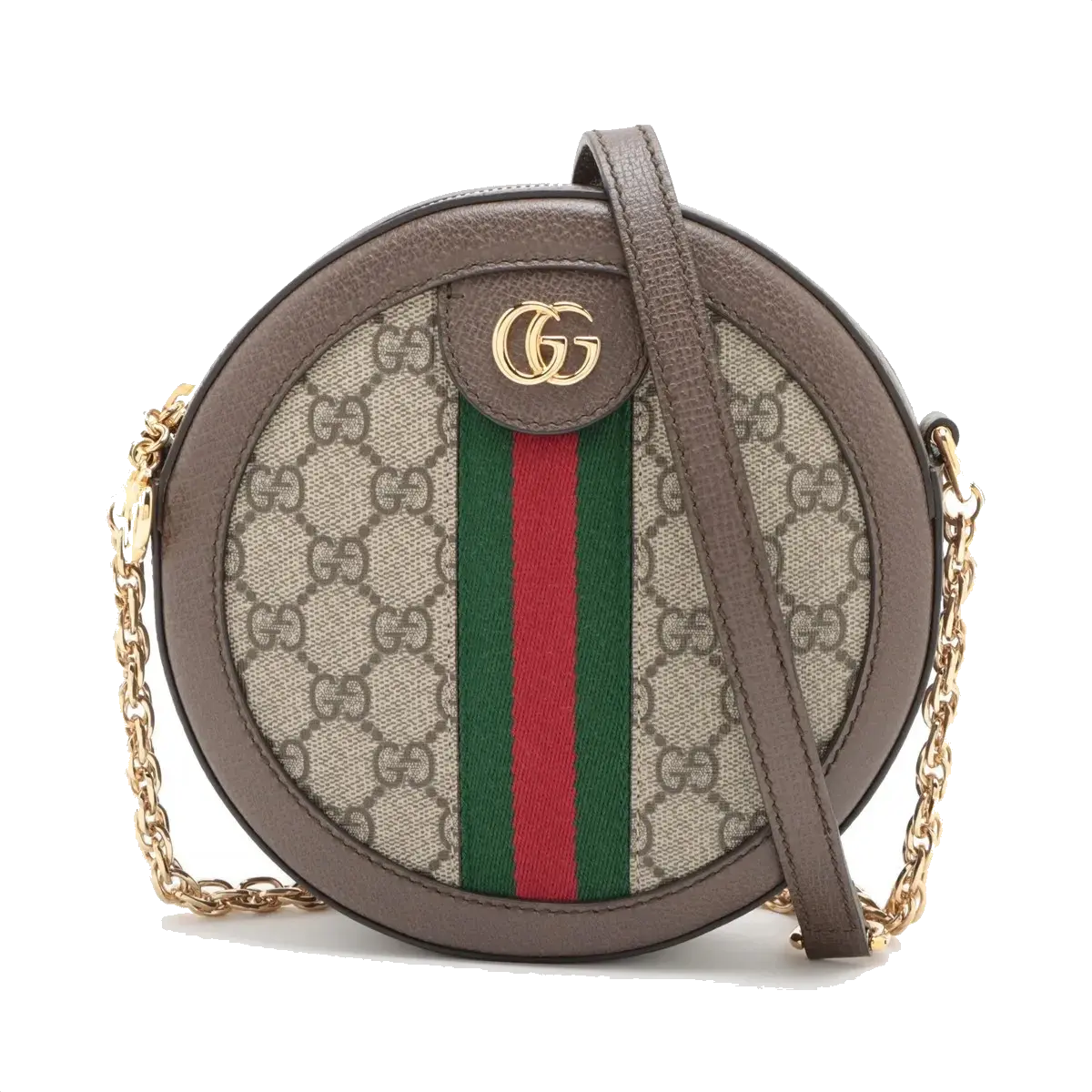 Pre-Loved Ophidia Round Mini Crossbody Bag Monogram Coated Canvas Mini with Gold Hardware, Beige Ebony