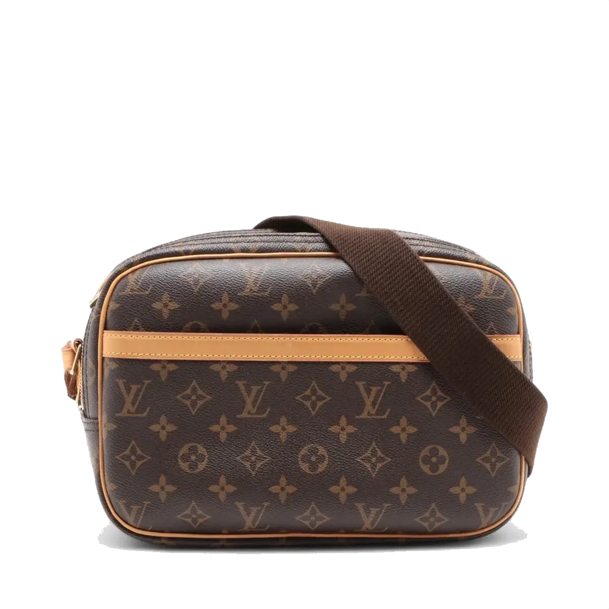 Pre-Loved Reporter PM Crossbody Bag Monogram Coated Canvas PM with Gold Hardware, Brown