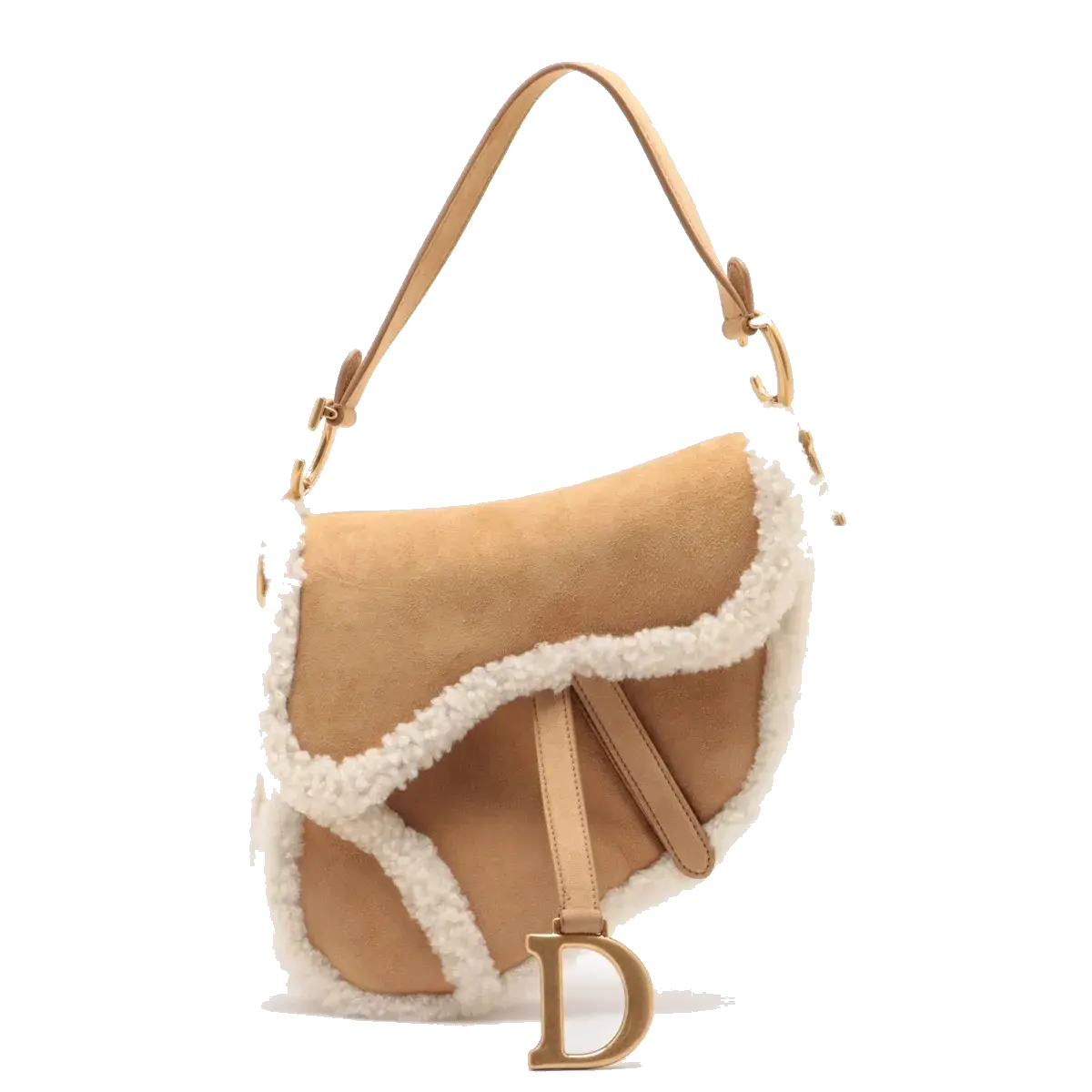 Pre-Loved Saddle Shoulder Bag Suede with Aged Gold Hardware, Tan