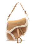 Pre-Loved Saddle Shoulder Bag Suede with Aged Gold Hardware, Tan