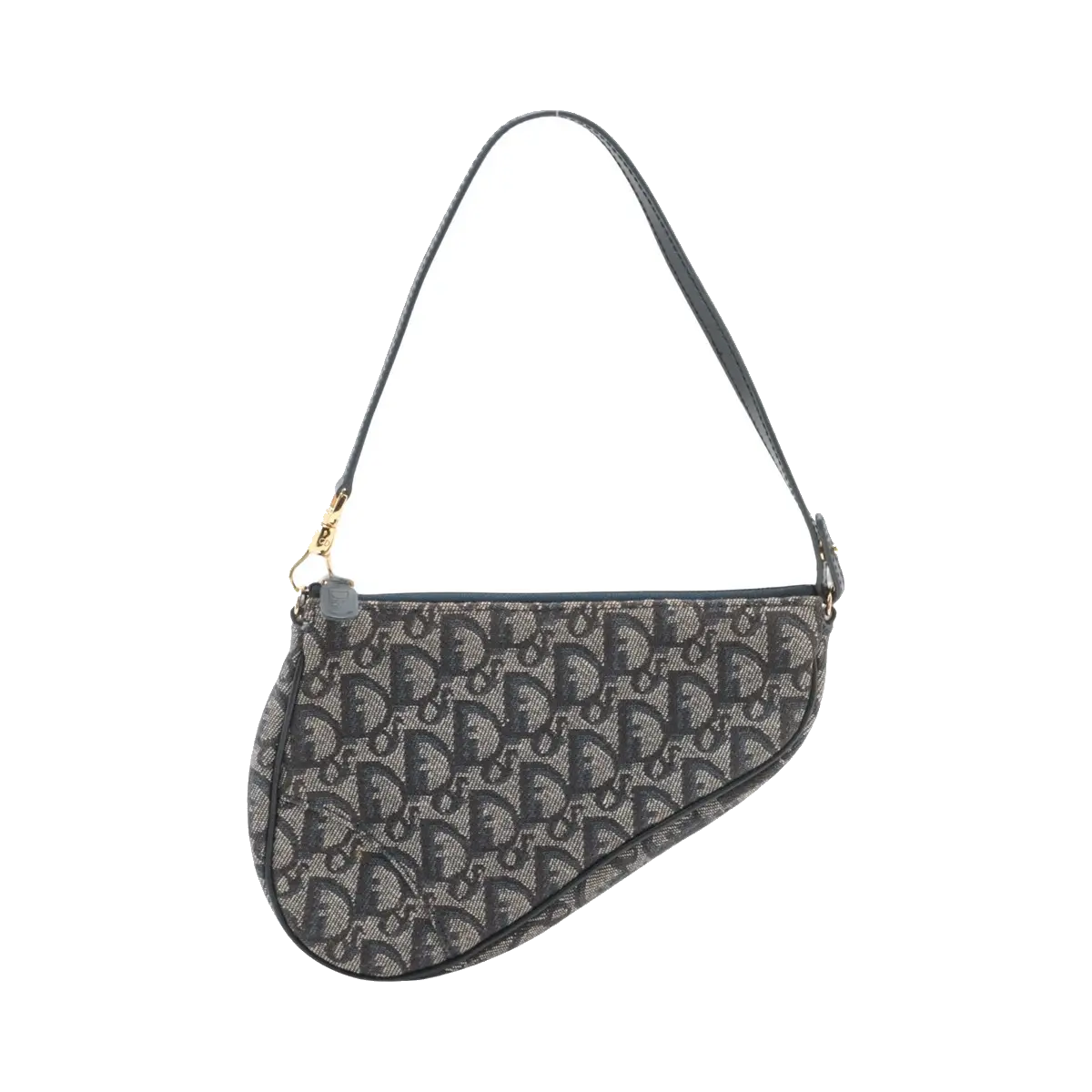Pre-Loved Saddle Pochette Shoulder Bag Oblique Coated Canvas Mini with Gold Hardware, Navy Blue
