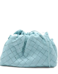 Pre-Loved The Pouch Crossbody Bag Intrecciato Leather Mini with Silver Hardware, Light Blue