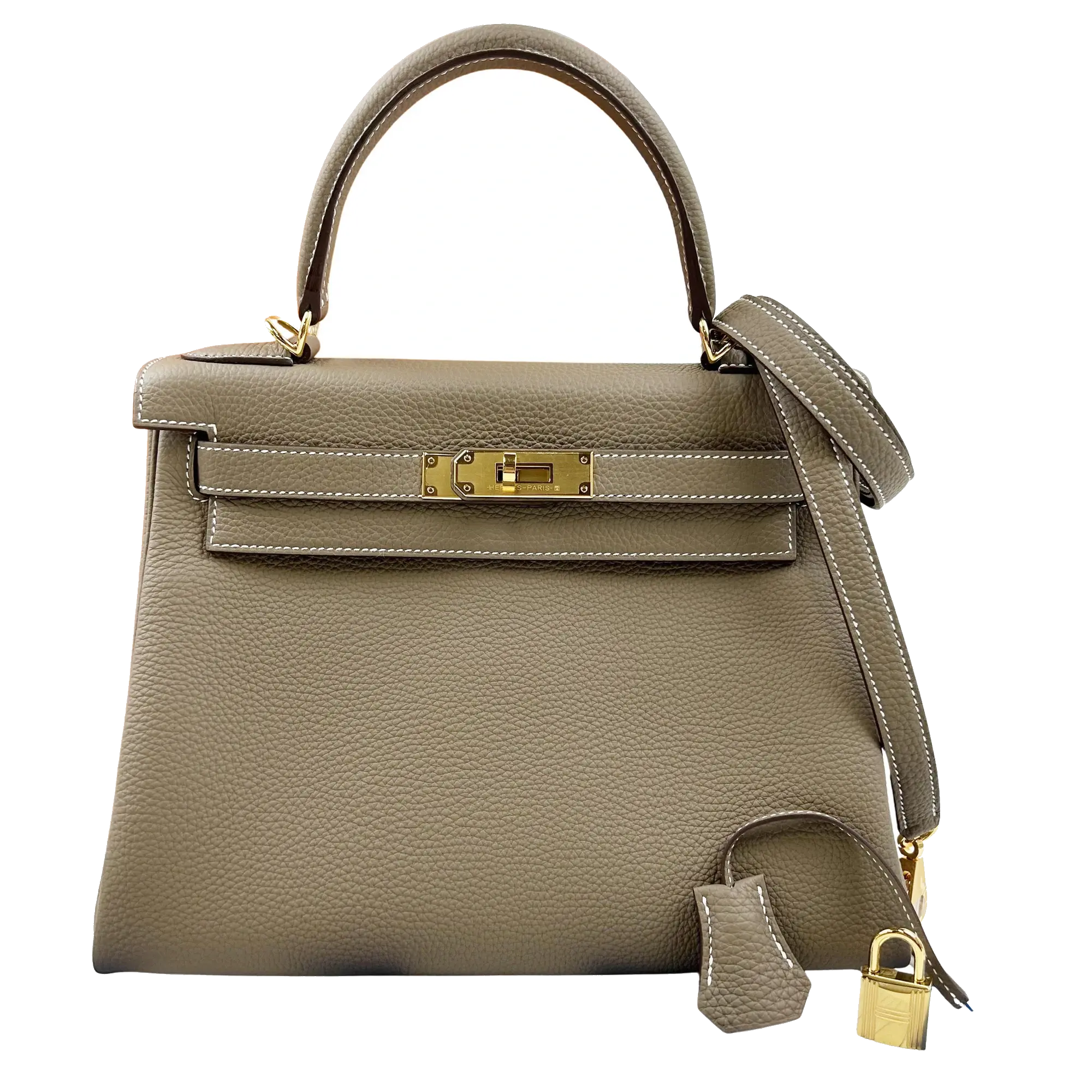 Pre-Loved Kelly Handbag Leather 28 with Gold Hardware, Etoupe