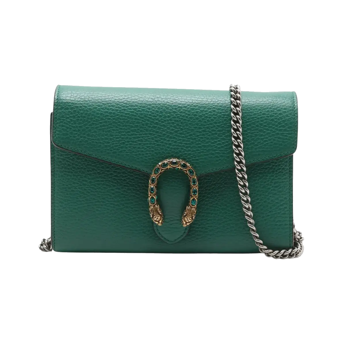 Pre-Loved Dionysus Wallet on Chain Crossbody Bag Leather Mini with Aged Gold and Silver Hardware, Green