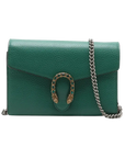 Pre-Loved Dionysus Wallet on Chain Crossbody Bag Leather Mini with Aged Gold and Silver Hardware, Green