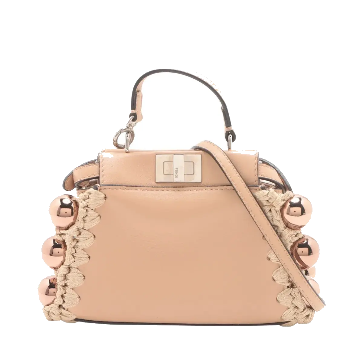 Pre-Loved Peekaboo Handbag Leather Micro with Silver Hardware, Beige