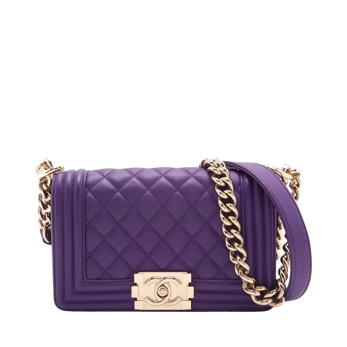 Pre-Loved Boy Shoulder Bag Quilted Leather Old Medium with Gold Hardware, Purple