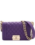 Pre-Loved Boy Shoulder Bag Quilted Leather Old Medium with Gold Hardware, Purple