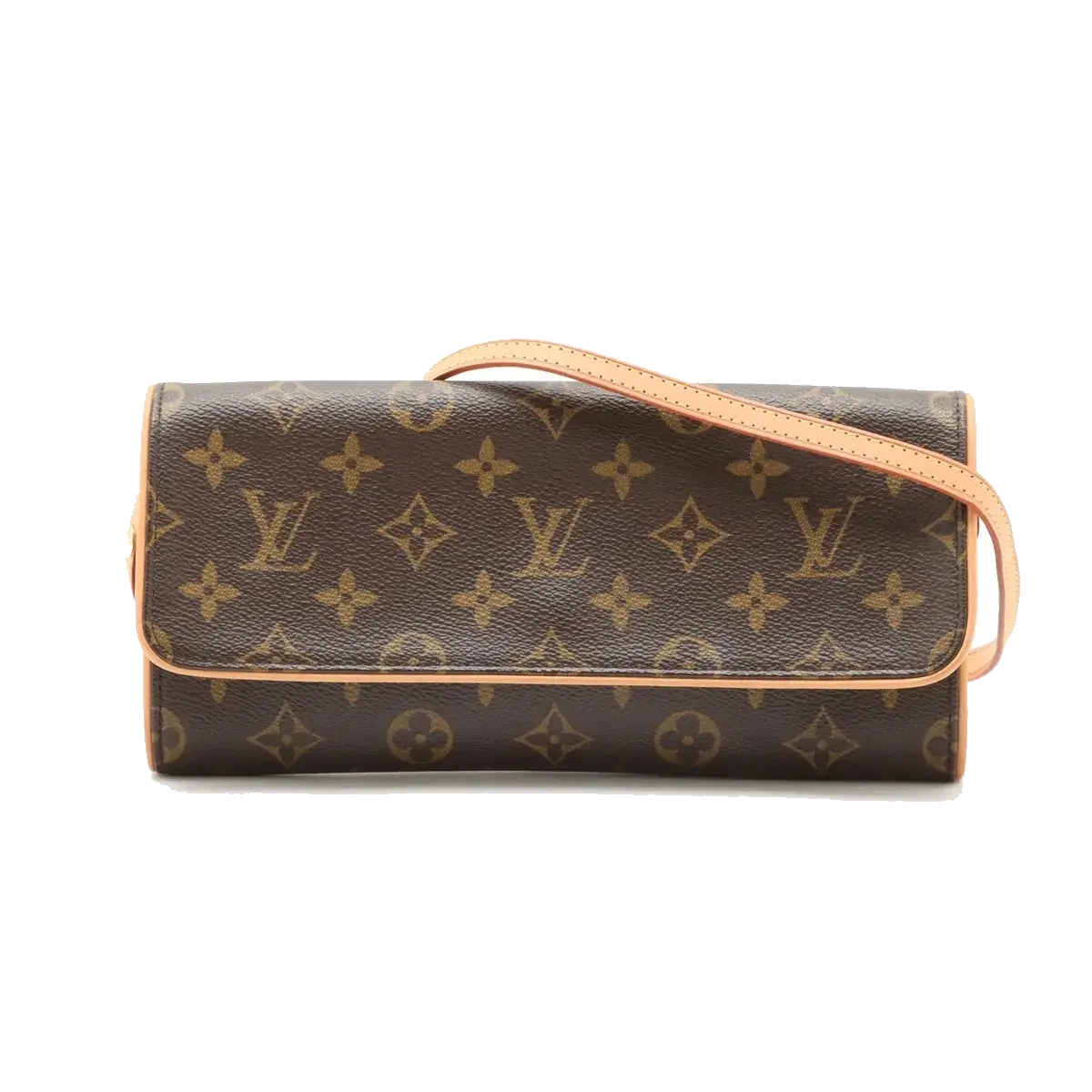 Pre-Loved Pochette Twin Crossbody Bag Monogram Coated Canvas GM with Gold Hardware, Brown