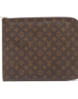 Pre-Loved Poche Documents Clutch Monogram Coated Canvas with Gold Hardware, Brown