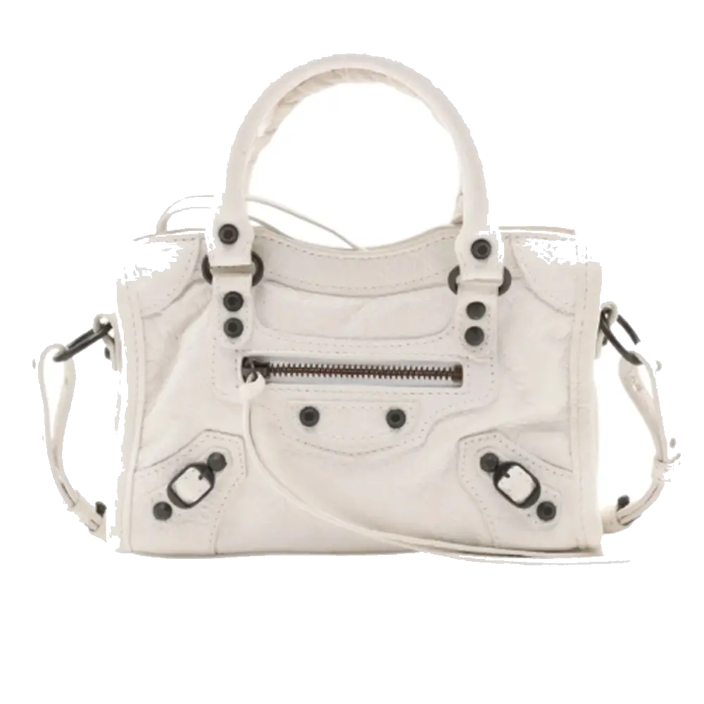 Pre-Loved Classic City Handbag Leather Mini with Aged Silver Hardware, White
