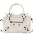 Pre-Loved Classic City Handbag Leather Mini with Aged Silver Hardware, White