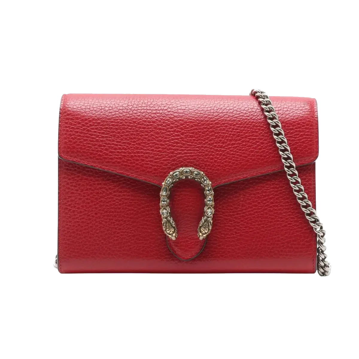 Pre-Loved Dionysus Wallet on Chain Crossbody Bag Leather Mini with Aged Silver Hardware, Red