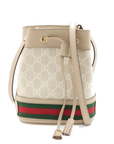 Pre-Loved Ophidia Bucket Bag GG Supreme Coated Canvas Mini with Gold Hardware, Beige / White