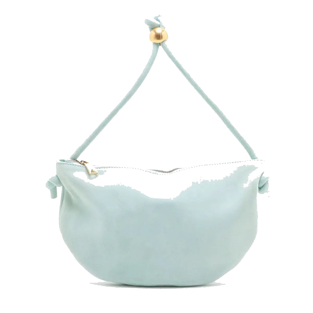 Pre-Loved Knot Shoulder Bag Suede Small with Gold Hardware, Light Blue