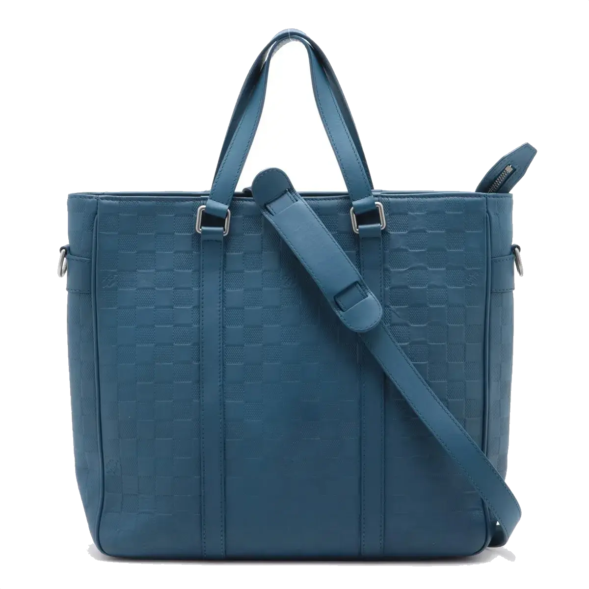Pre-Loved Tadao Tote Damier Leather with Silver Hardware, Teal Blue