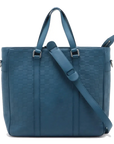 Pre-Loved Tadao Tote Damier Leather with Silver Hardware, Teal Blue
