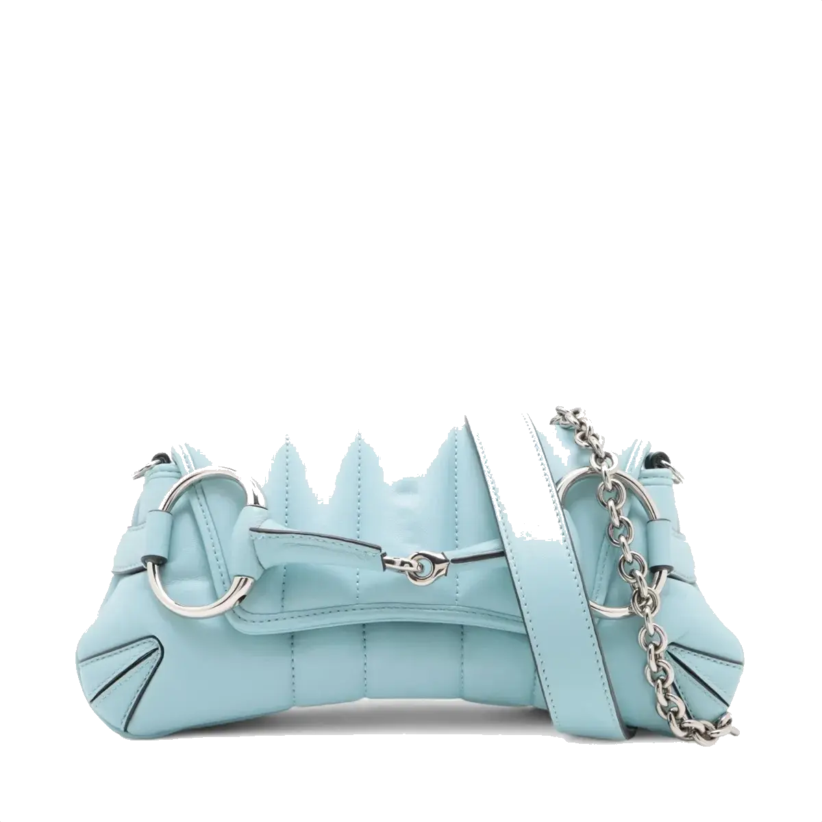 Pre-Loved Horsebit Chain Shoulder Bag Quilted Leather Small with Silver Hardware, Light Blue