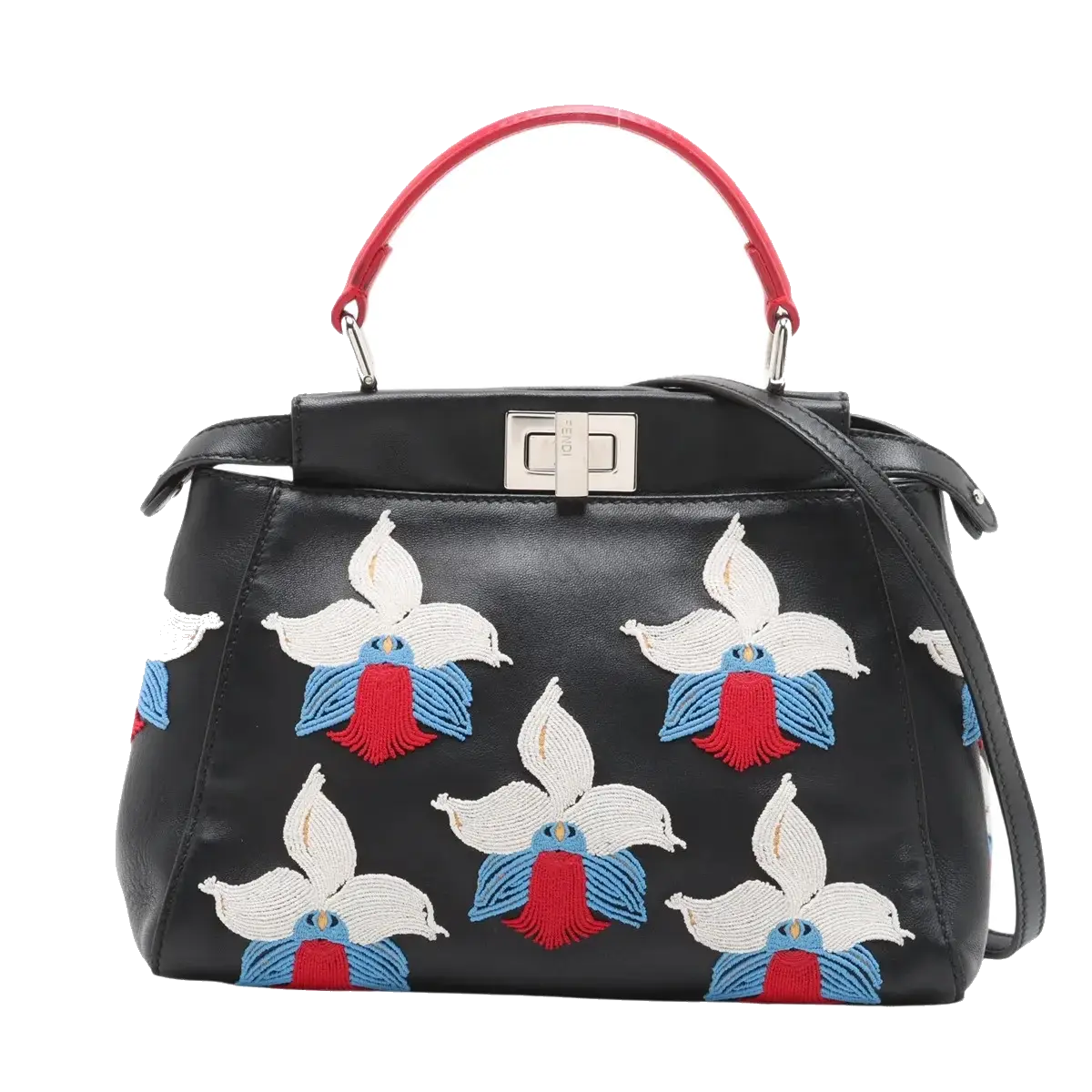Pre-Loved Peekaboo Handbag Floral Leather Mini with Silver Hardware, Black