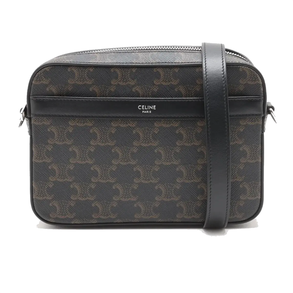 Pre-Loved Triomphe Camera Bag Crossbody Bag Triomphe Coated Canvas Medium with Silver Hardware, Black Brown