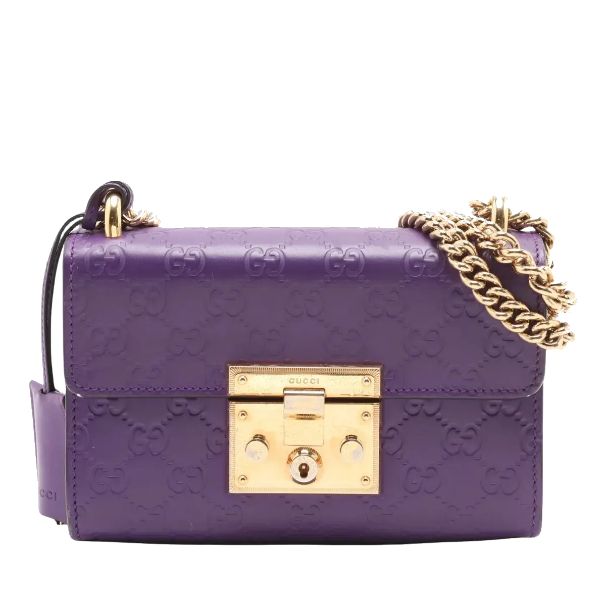 Pre-Loved Padlock Shoulder Bag Monogram Leather Mini with Gold Hardware, Purple