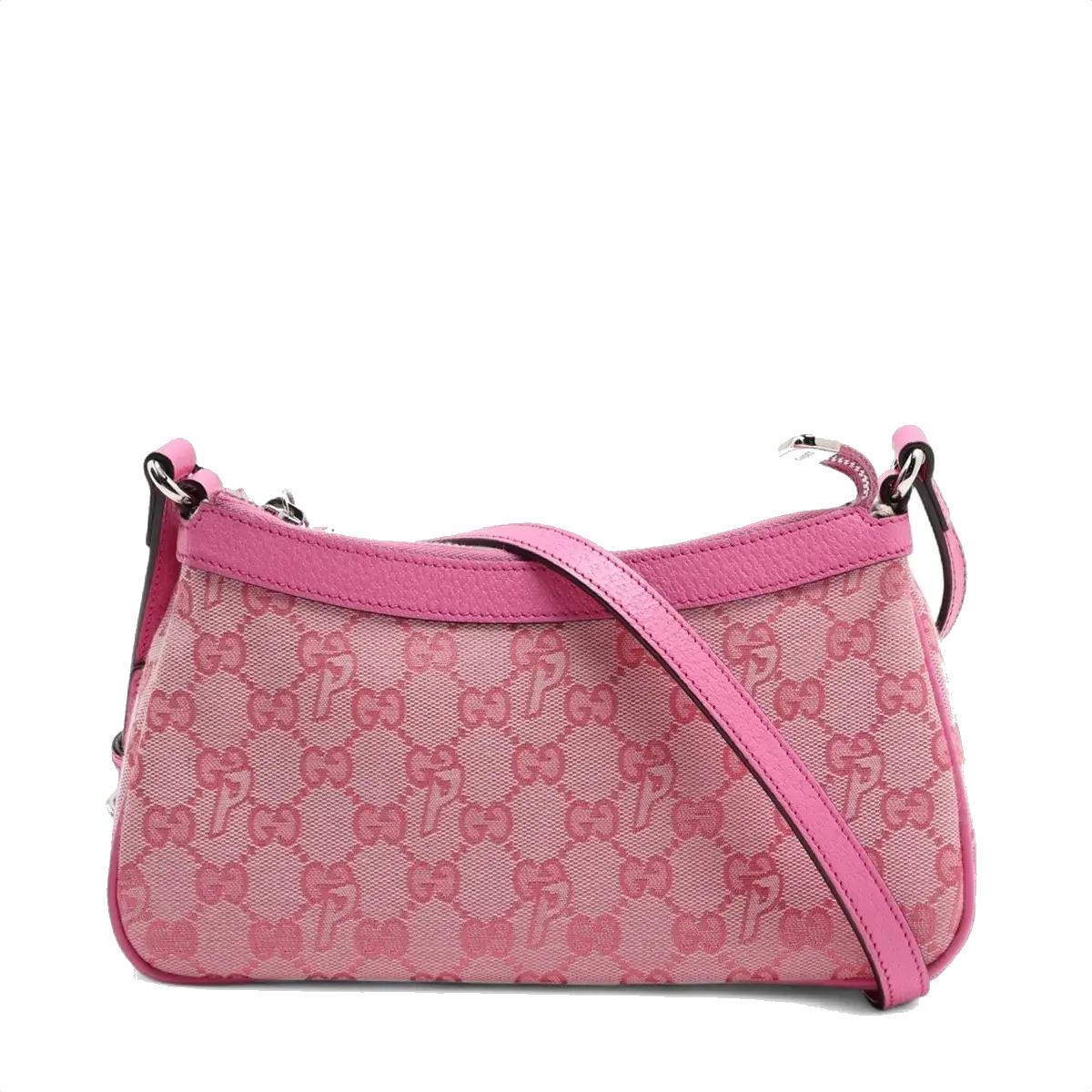 Pre-Loved GG-P Half-Moon Shoulder Bag Monogram Coated Canvas Small with Silver Hardware, Pink