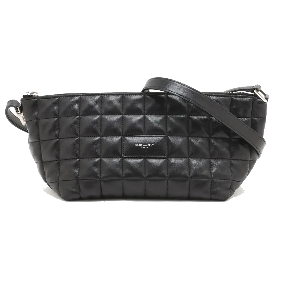 Pre-Loved Quilted Carré Pochette Shoulder Bag Quilted Leather with Silver Hardware, Black
