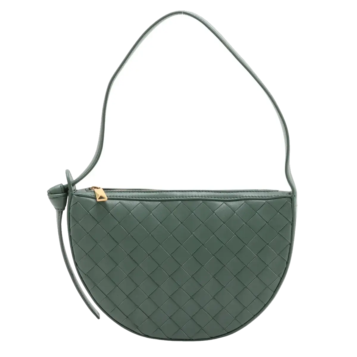 Pre-Loved Sunrise Shoulder Bag Intrecciato Leather Small with Gold Hardware, Sage Green