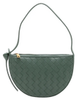 Pre-Loved Sunrise Shoulder Bag Intrecciato Leather Small with Gold Hardware, Sage Green
