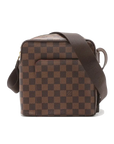 Pre-Loved Olav Crossbody Bag Damier Coated Canvas PM with Gold Hardware, Brown
