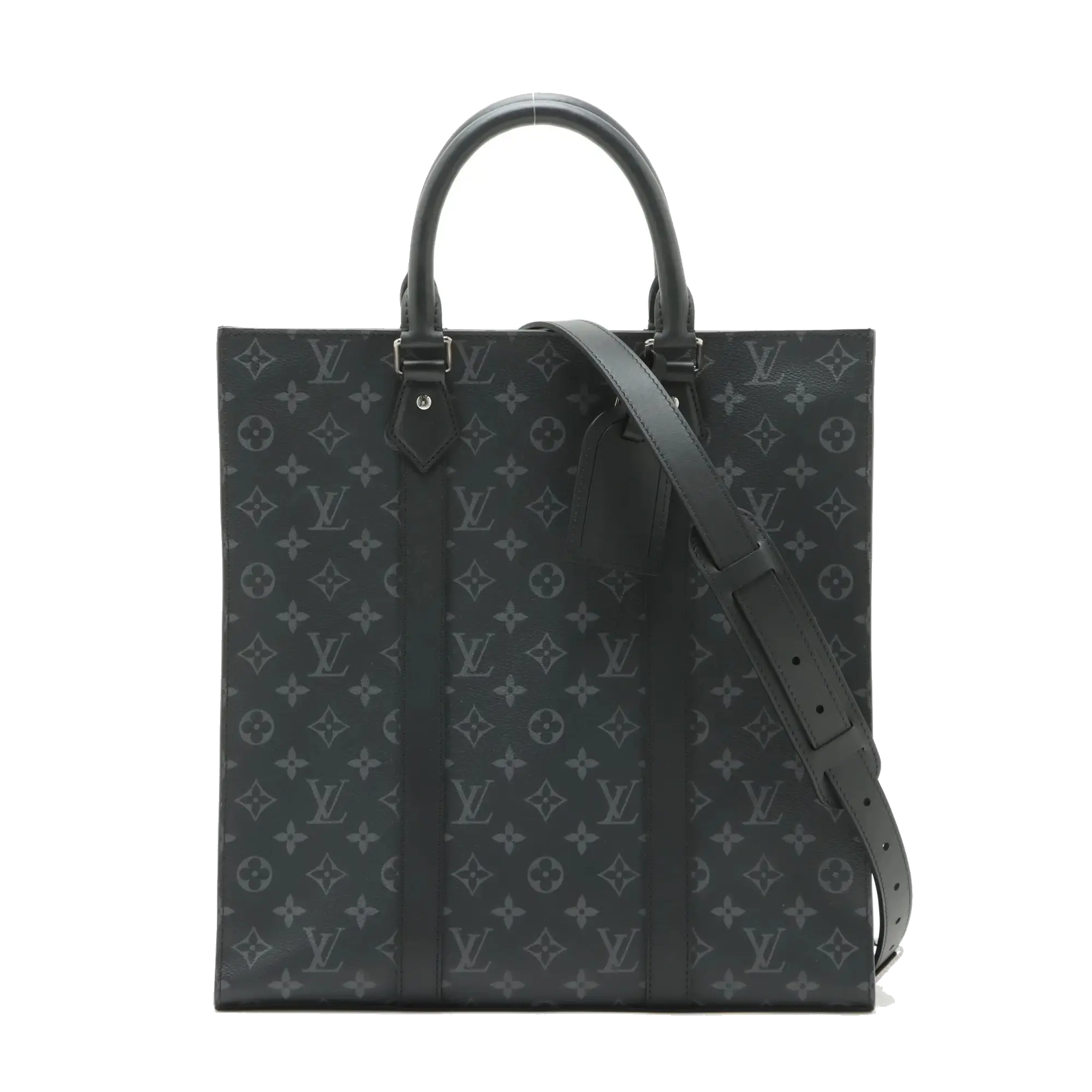 Pre-Loved Sac Plat Tote Monogram Coated Canvas with Silver Hardware, Black