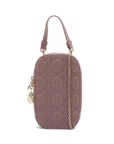 Pre-Loved Lady Dior Phone Holder Phone Holder Crossbody Bag Cannage Leather Small with Gold Hardware, Mauve Pink