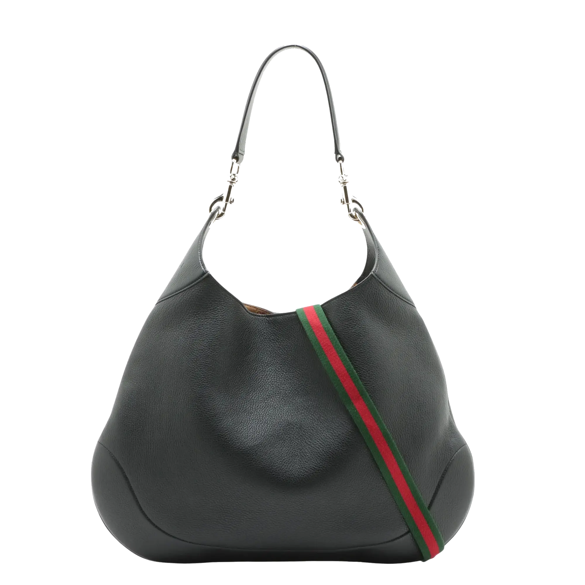 Pre-Loved Web Hobo Shoulder Bag Leather with Gold Hardware, Black