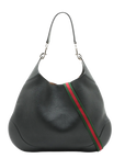Pre-Loved Web Hobo Shoulder Bag Leather with Gold Hardware, Black