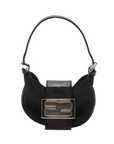 Pre-Loved Mini Mamma Baguette Shoulder Bag Canvas Plain Mini with Silver Hardware, Black