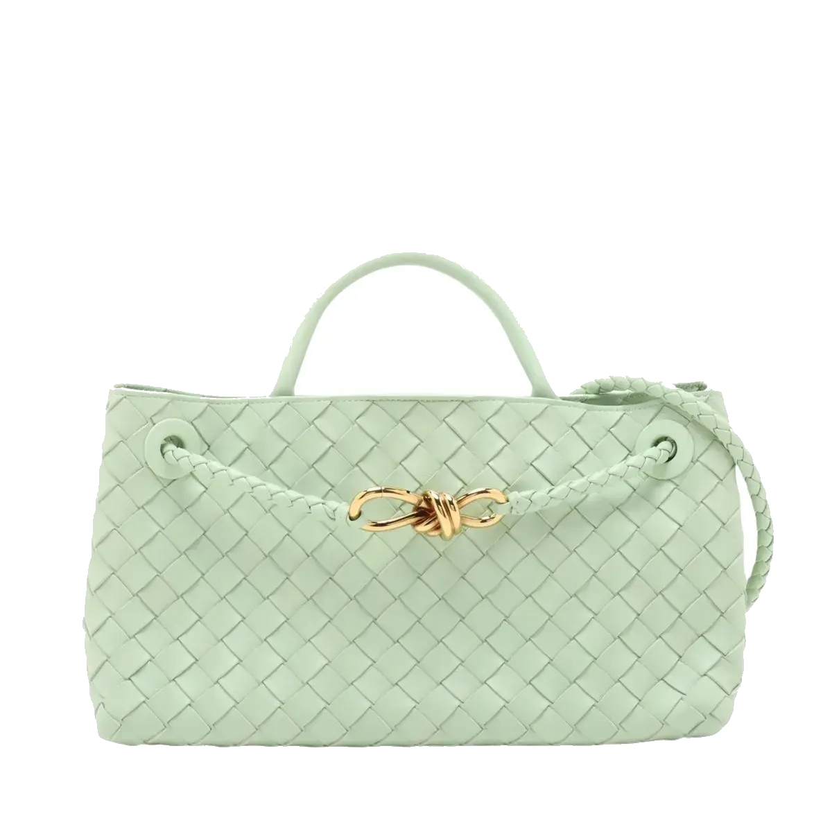 Pre-Loved Andiamo Handbag Intrecciato Leather Small with Gold Hardware, Mint Green
