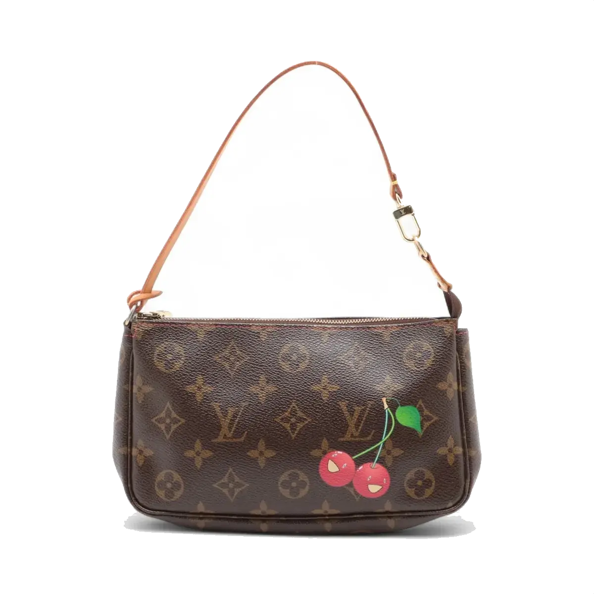 Pre-Loved Pochette Accessoires Cerises Pochette Monogram Coated Canvas with Gold Hardware, Brown