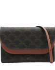 Pre-Loved Triomphe Wallet on Strap Crossbody Bag Triomphe Coated Canvas with Gold Hardware, Brown
