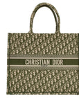 Pre-Loved Book Tote Tote Oblique Embroidered Canvas Large, Green and Beige