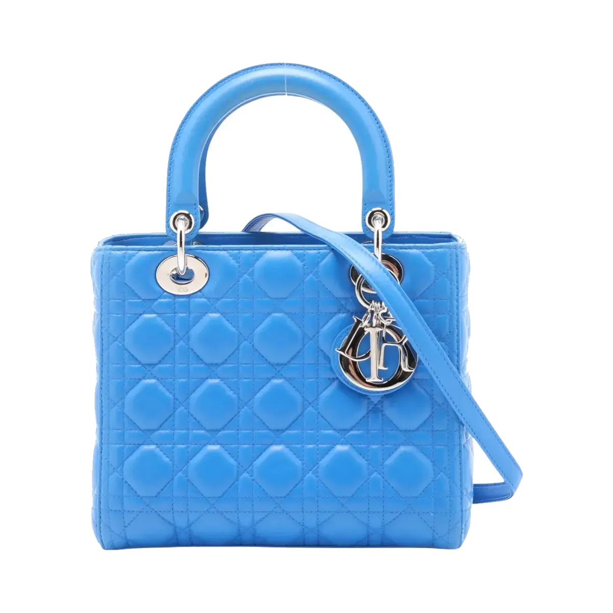 Pre-Loved Lady Dior Handbag Quilted Leather Medium with Silver Hardware, Blue