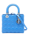 Pre-Loved Lady Dior Handbag Quilted Leather Medium with Silver Hardware, Blue