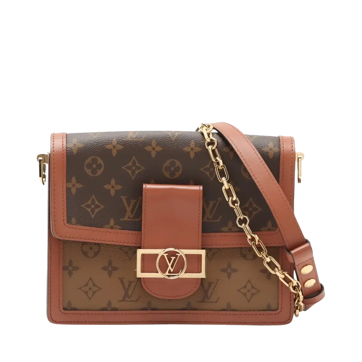 Pre-Loved Dauphine Shoulder Bag Monogram Coated Canvas MM with Gold Hardware, Brown