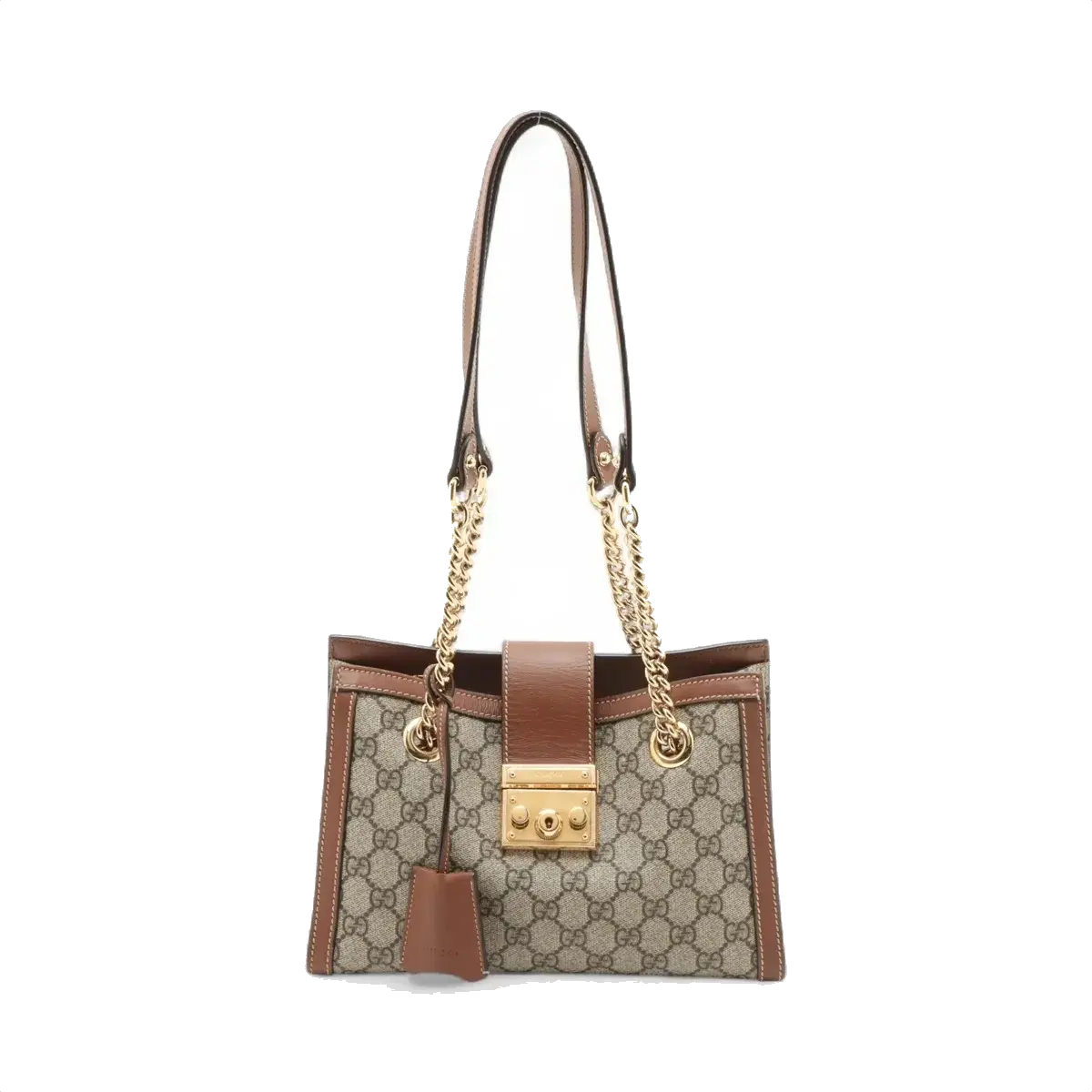 Pre-Loved Padlock Tote Monogram Coated Canvas Small with Gold Hardware, Beige Ebony