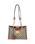 Pre-Loved Padlock Tote Monogram Coated Canvas Small with Gold Hardware, Beige Ebony