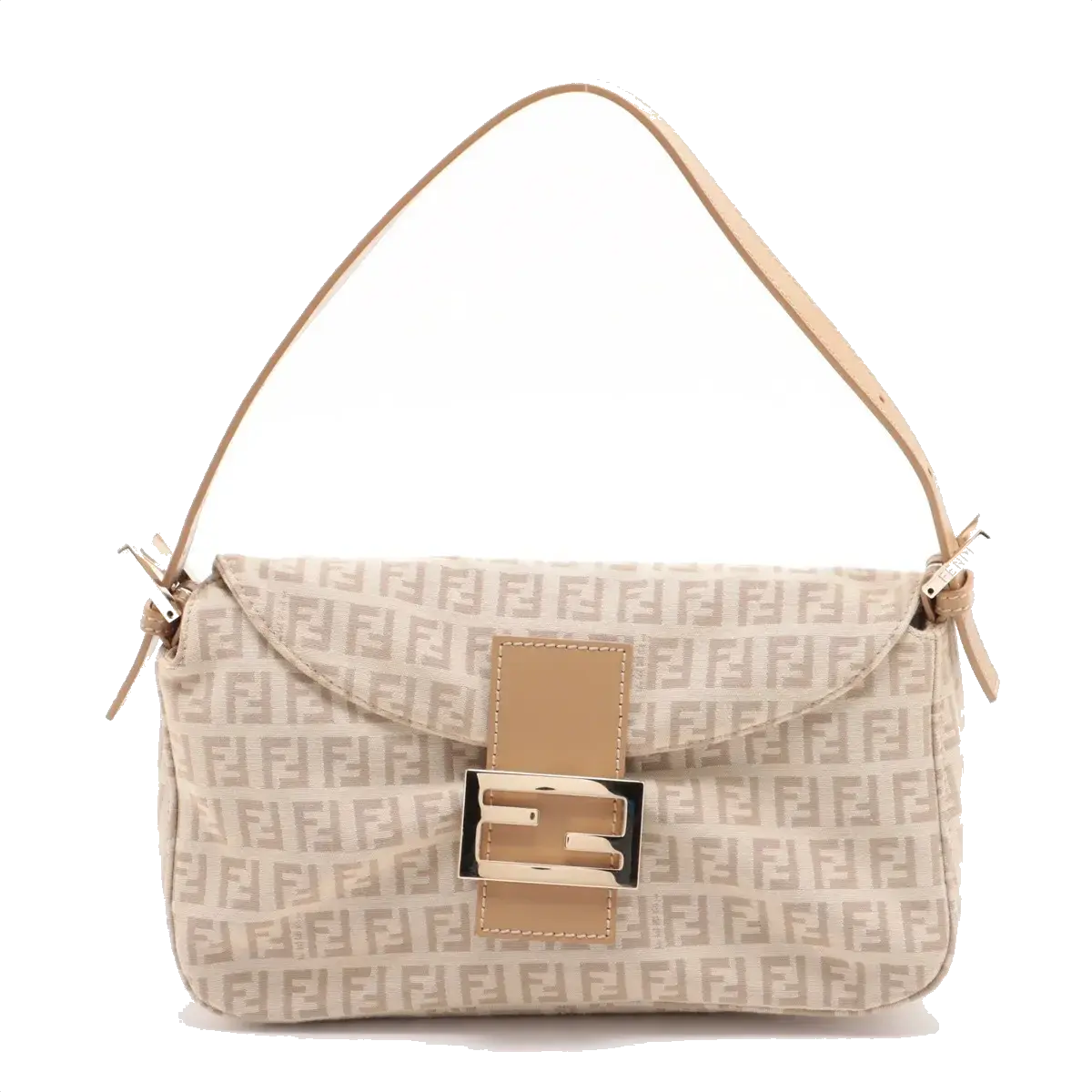 Pre-Loved Mamma Baguette Shoulder Bag Zucchino Coated Canvas with Gold Hardware, Beige