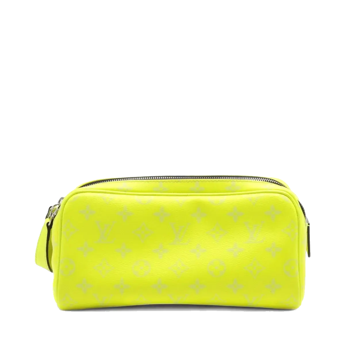 Pre-Loved Dopp Kit Pochette Monogram Coated Canvas with Silver Hardware, Neon Yellow
